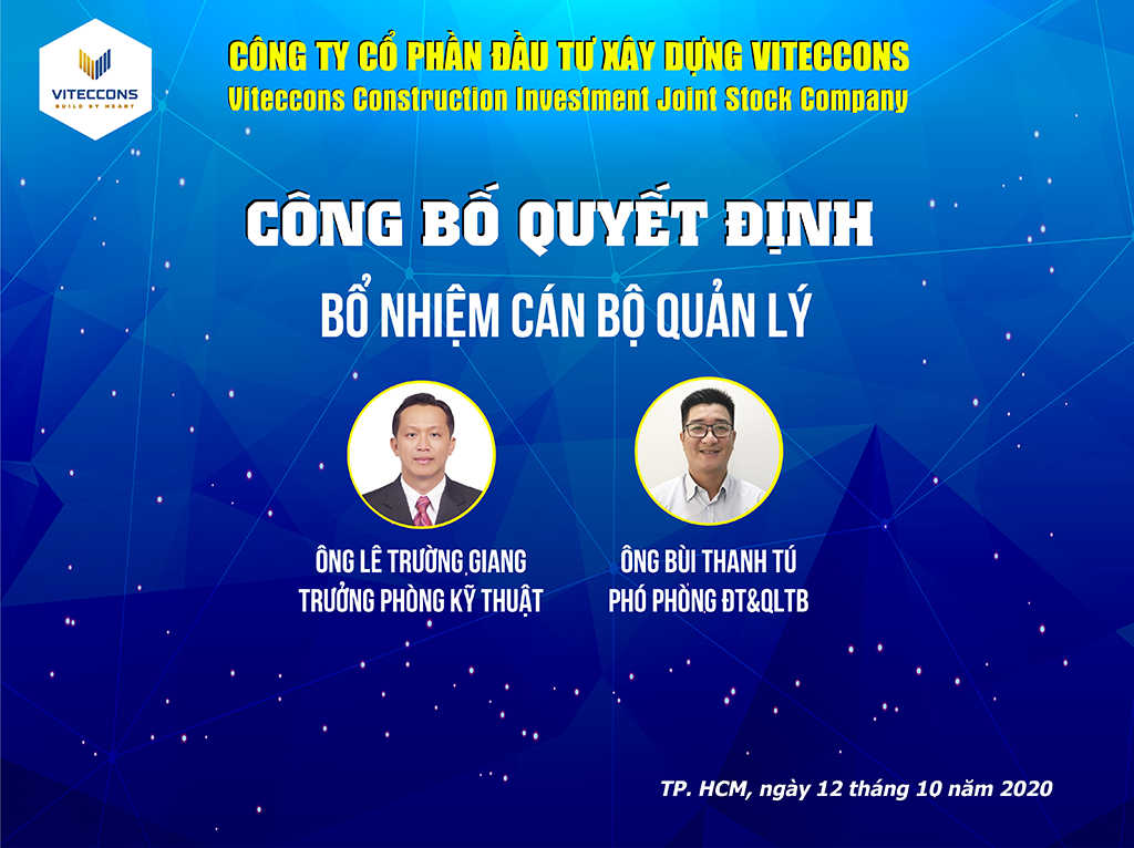 Viteccons công bố Quyết định bổ nhiệm Cán bộ quản lý tháng 10-2020