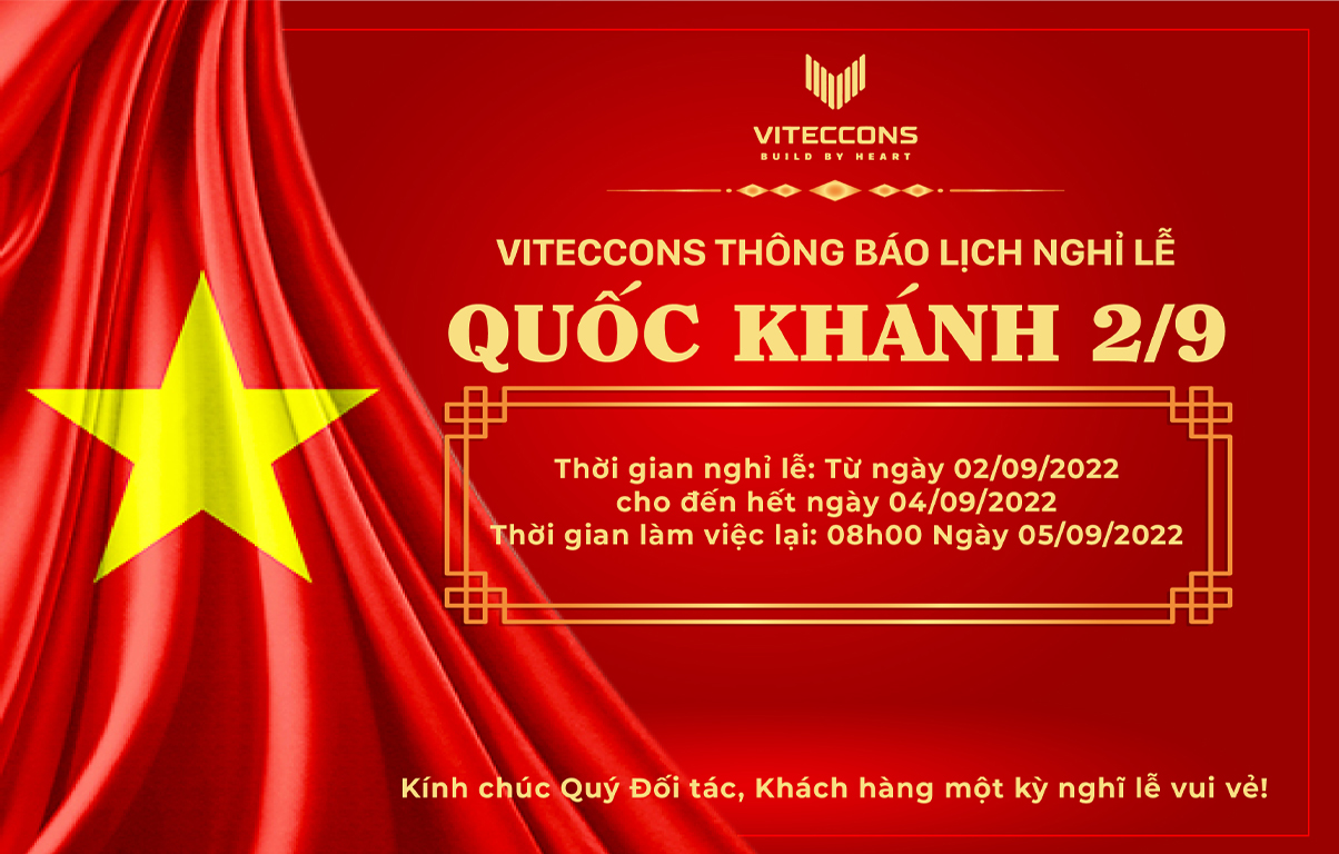 THÔNG BÁO LỊCH NGHỈ QUỐC KHÁNH 2/9 CÔNG TY CỔ PHẦN ĐẦU TƯ XÂY DỰNG VITECCONS