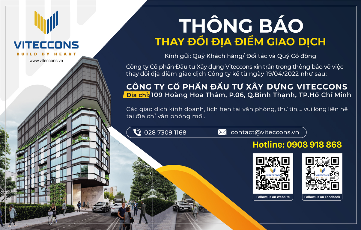 VITECCONS THÔNG BÁO THAY ĐỔI ĐỊA ĐIỂM GIAO DỊCH