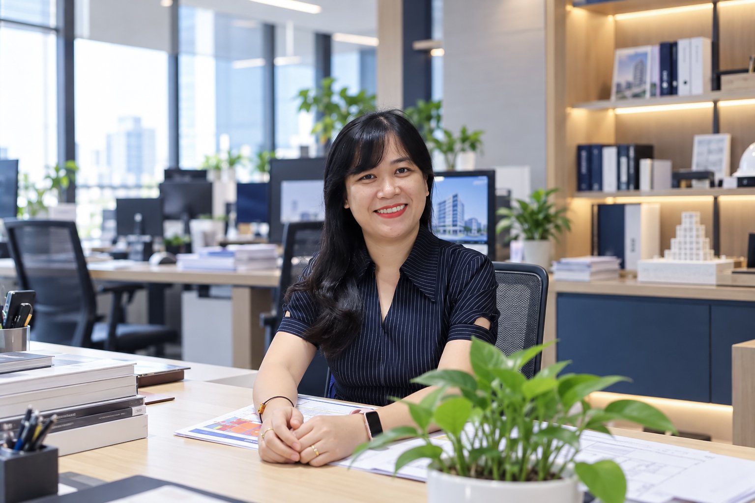 Chị Thùy Linh tại bàn làm việc